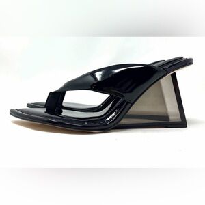 NIB Good American Black Clear Wedge Sandals